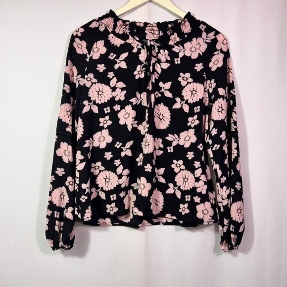Social Standard by Sanctuary Tallie Peasant Top XL Black Pink Floral Boho Blouse